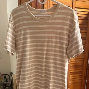 Buck Mason Beige and White Striped Short Sleeve Tee